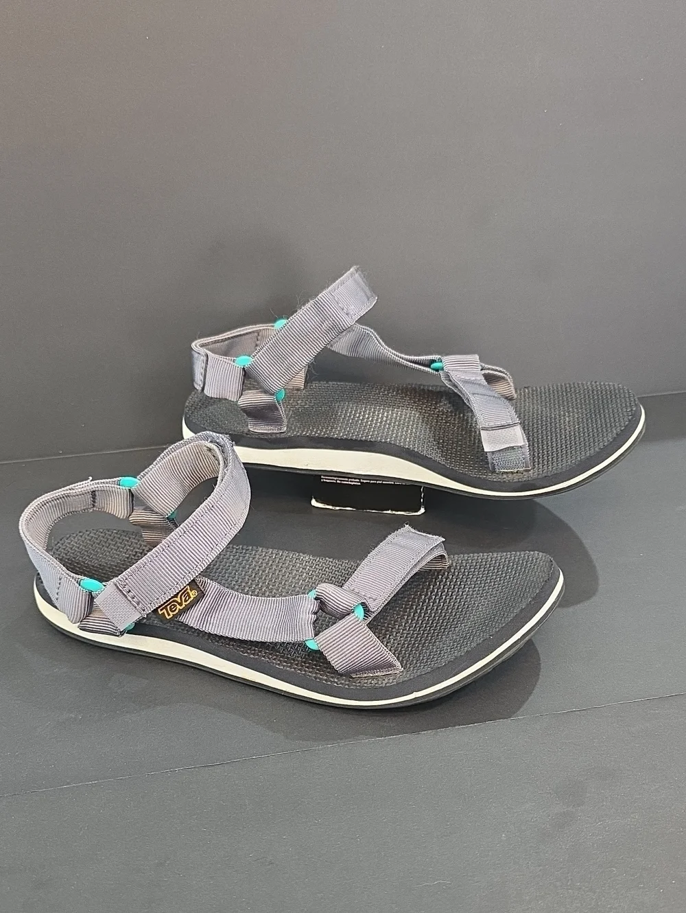 Teva Women's Gray Sandals with Teal Accents Size 10